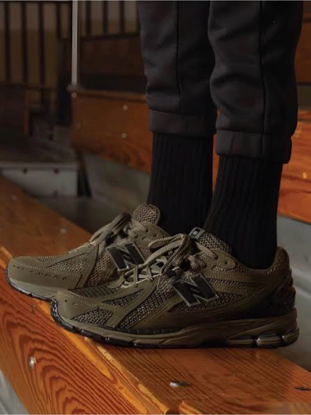 New Balance Olive Green Mesh Athletic Sneakers